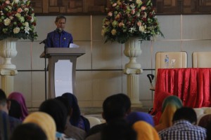 Wakil Walikota Drs Jainuddin Damopolii ketika memberikan sambutan pada kegiatan Musrembangda Tahun 2017