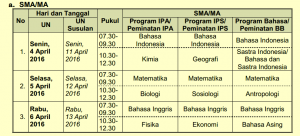 JADWAL UN SMA tahun 2016