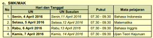JADWAL UN SMK tahun 2016
