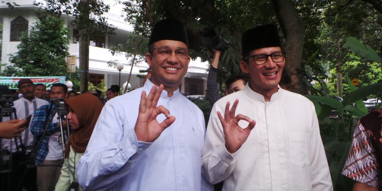 Pasangan calon gubernur-wakil gubernur nomor pemilihan tiga DKI Jakarta Anies Baswedan-Sandiaga Uno