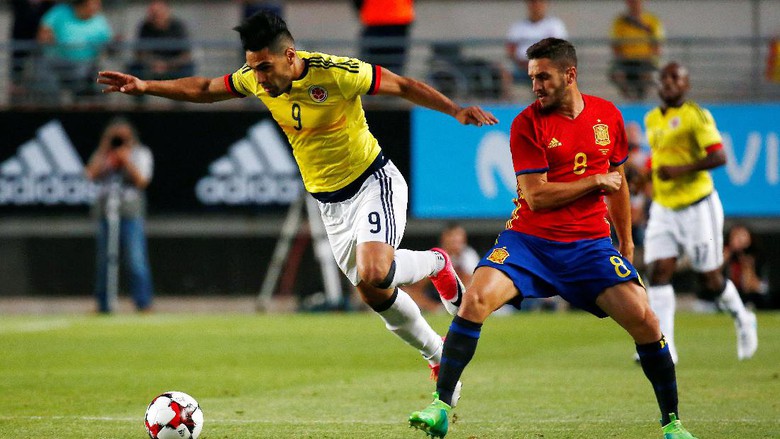 Radamel Falcao mencetak satu gol ke gawang Spanyol dan menjadi top skorer sepanjang masa Kolombia